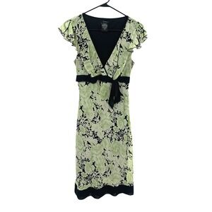 Y2K Sage Floral Babydoll Empire Waist Midi Dress 9 Sheer Flutter Fairy Grunge